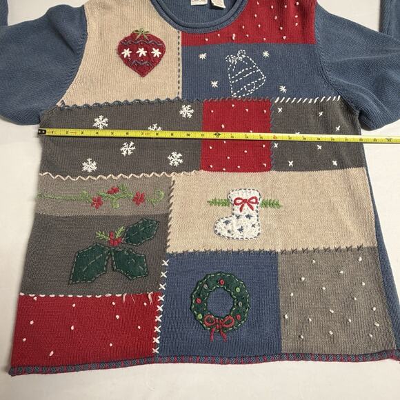 Vintage Cherokee Winter Holiday Christmas Patchwork Knit Sweater XL Stocking - Picture 10 of 12